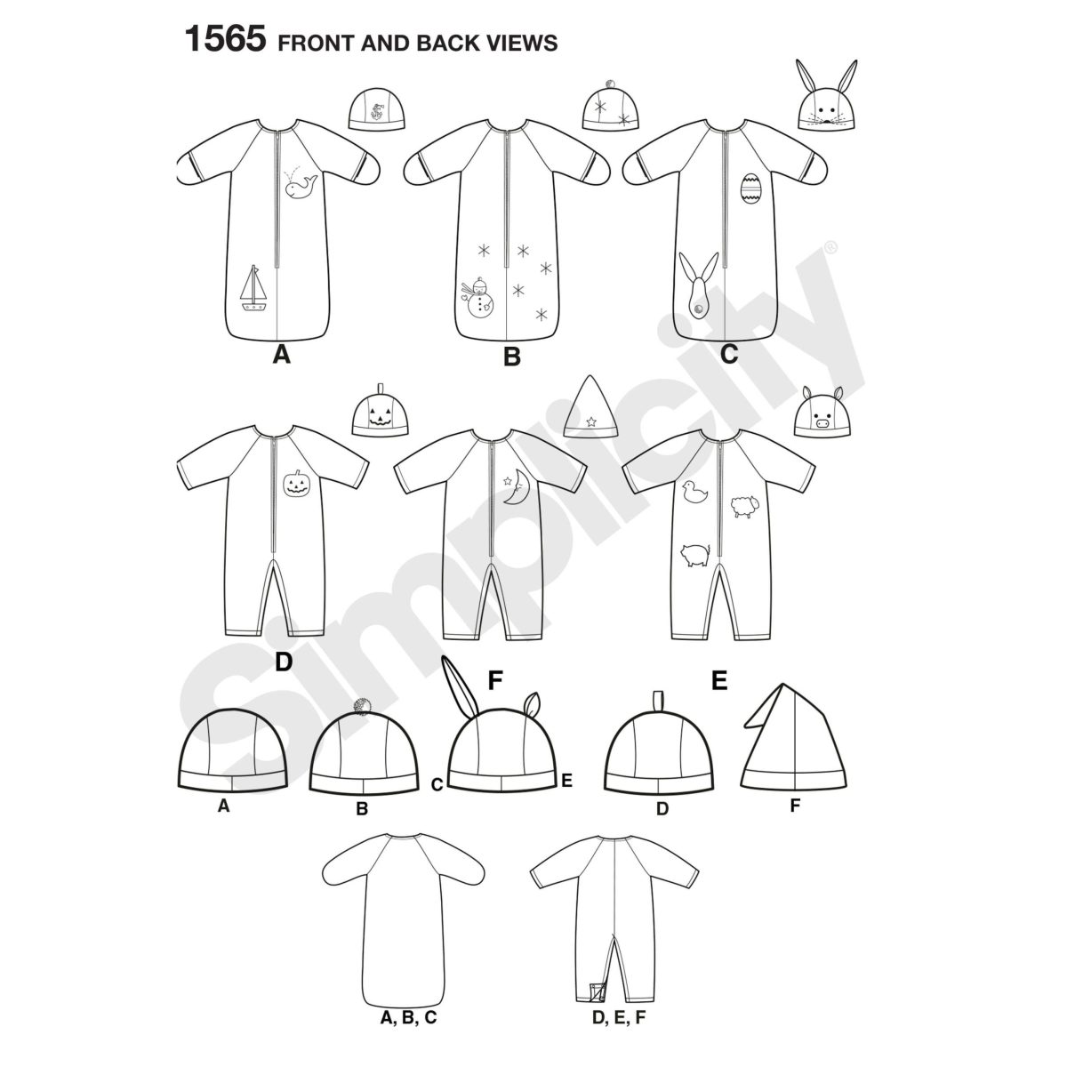 Simplicity Sewing Pattern 1565 Babies' Bunting, Romper and Hats
