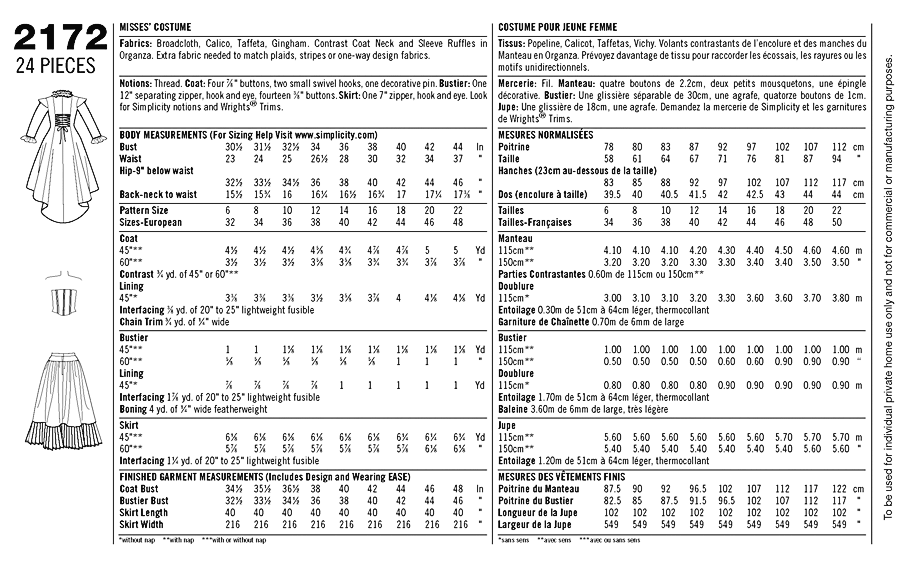 Simplicity Sewing Pattern 2172 Misses' Steampunk Costume