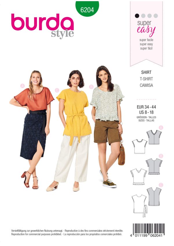 Burda Style Pattern 6204 Misses' Pull-On Tops