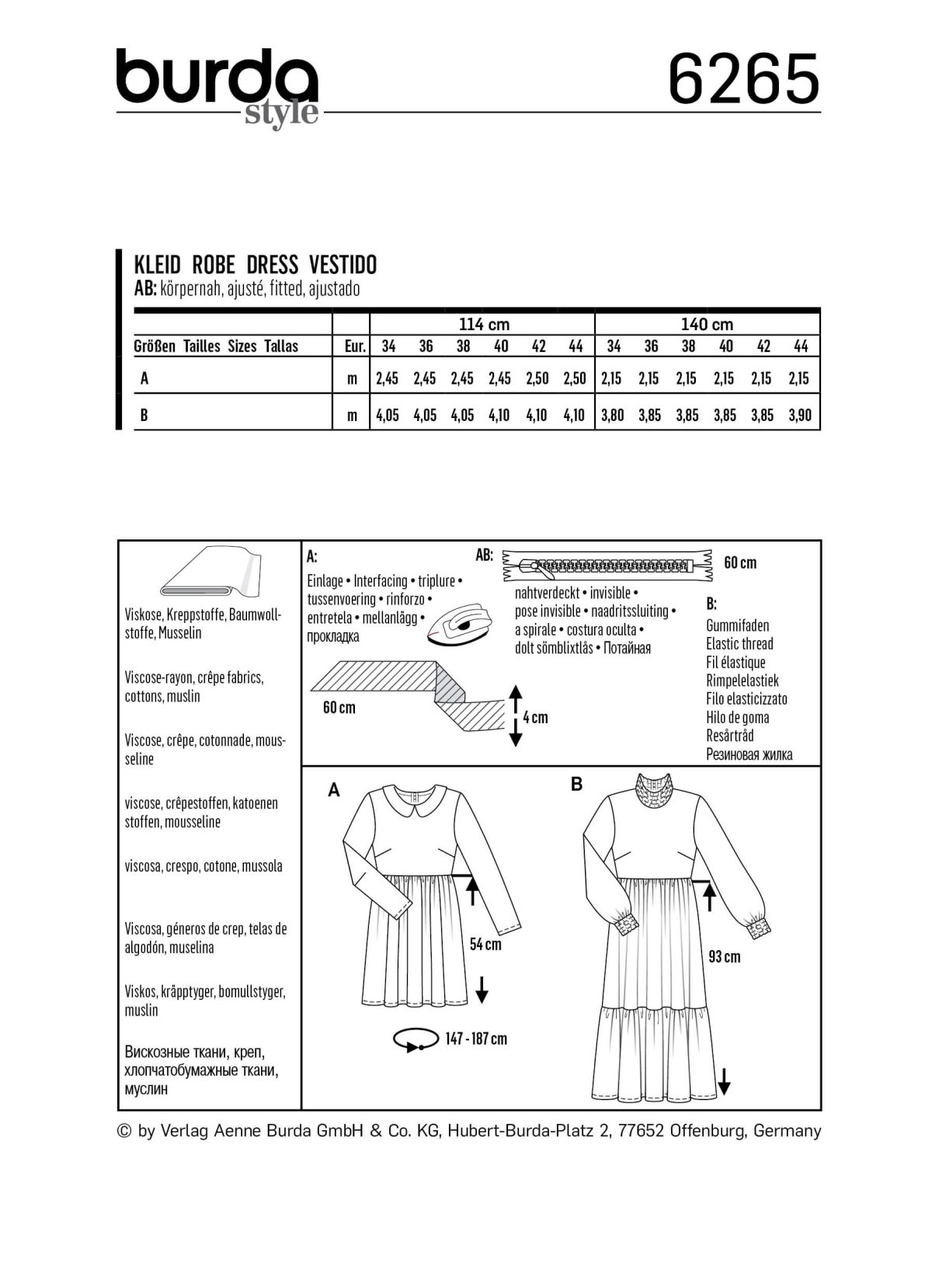 Burda Style Pattern 6265 Misses' Dresses Short or Midi Length with Tiered Skirt