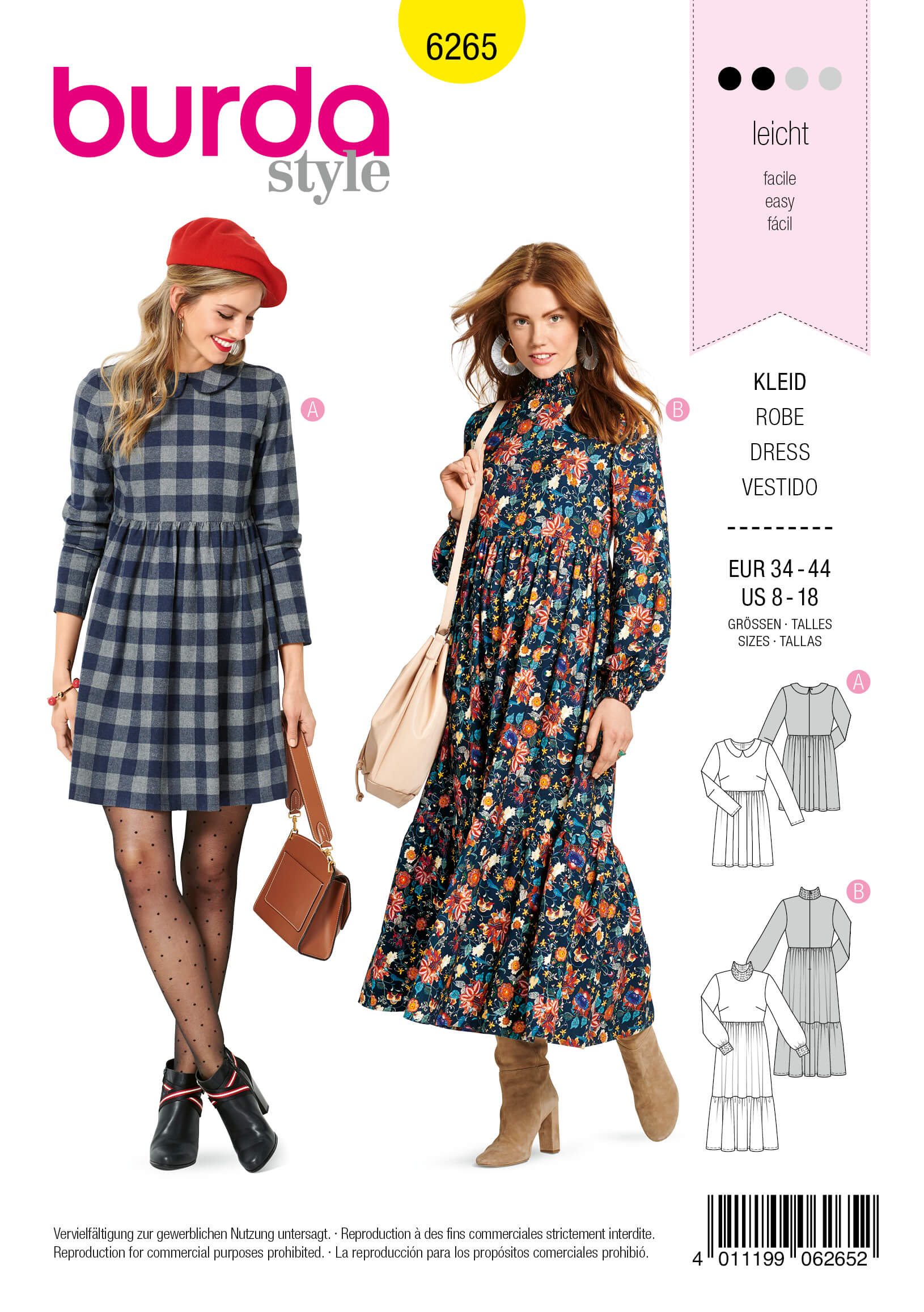 Burda Style Pattern 6265 Misses' Dresses Short or Midi Length with Tiered Skirt