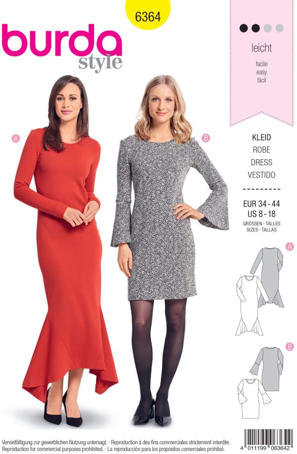 Burda Style Pattern B6364 Women's Dresses