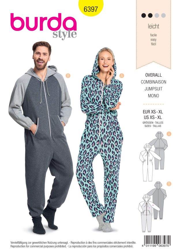 Burda Style Pattern B6397 Unisex Hooded Jumpsuit