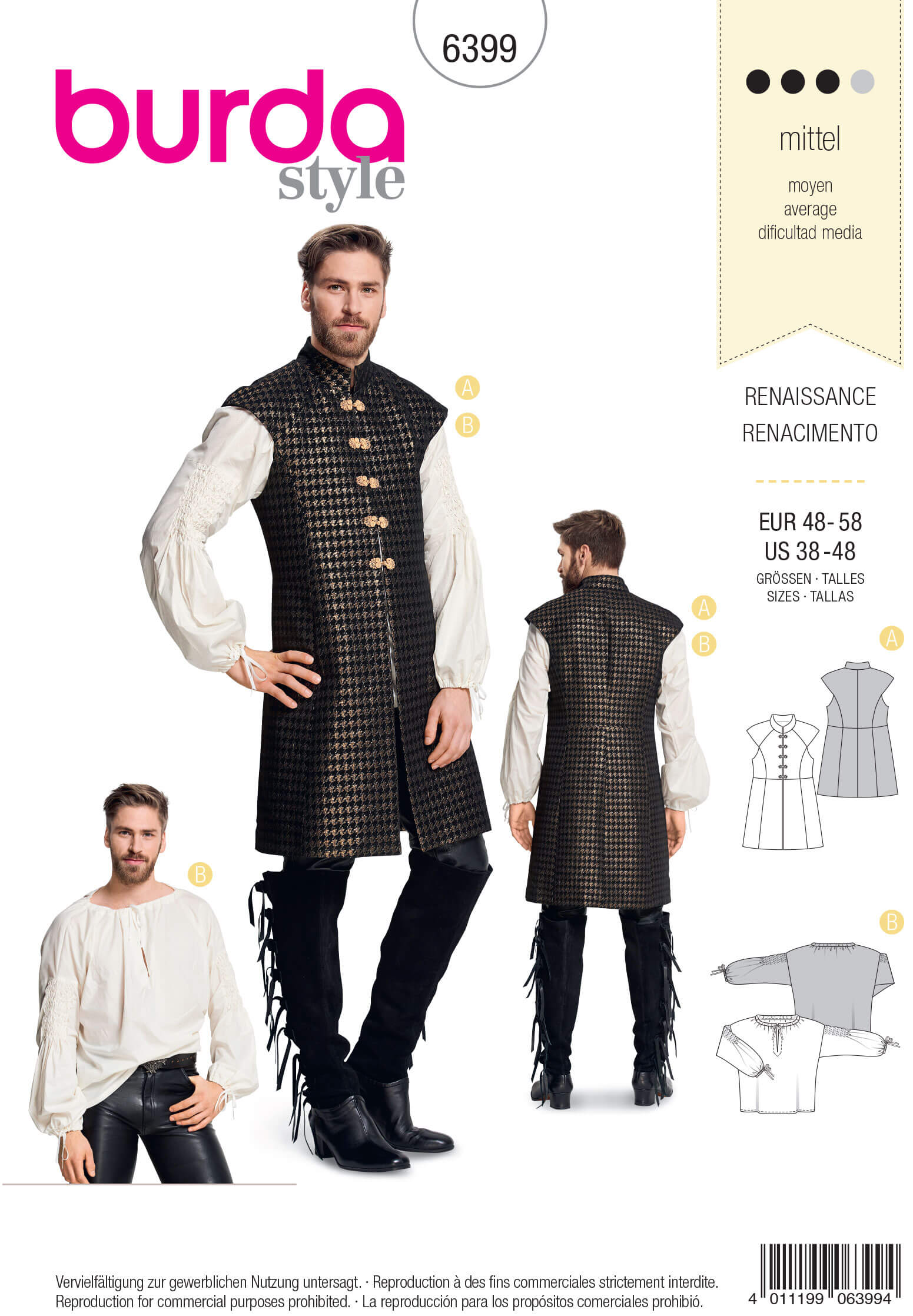 Burda Style Pattern B6399 Men's Renaissance Shirt