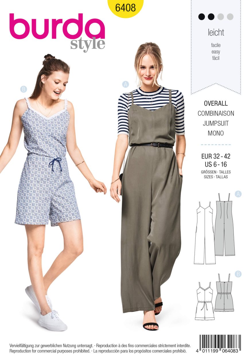 Burda Style Pattern B6408 Misses Jumpsuit in Various Lengths