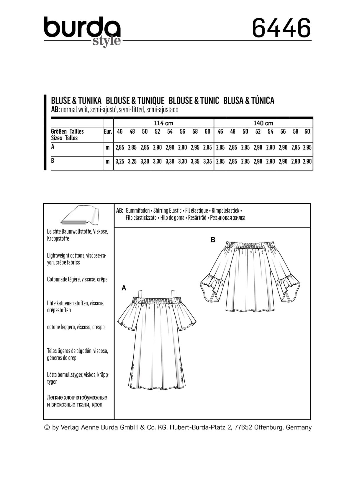 Burda Style Pattern B6446 Women's Sleeve Variation Top