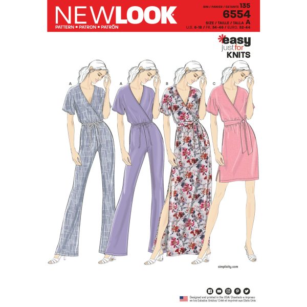 New Look Pattern 6554 Misses' Knit Jumpsuit and Dresses