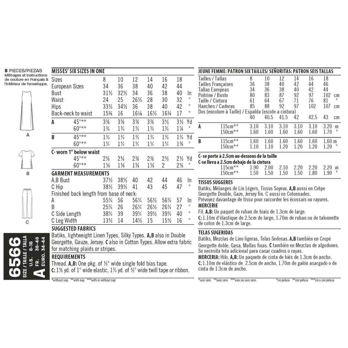 New Look Pattern 6566 Misses' Tunic, Top and Trousers