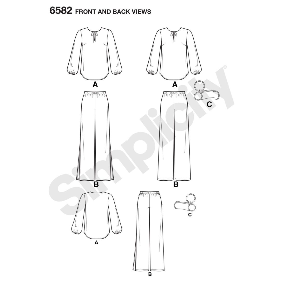 New Look Pattern 6582 Misses' Pant, Top and Clutch Bag