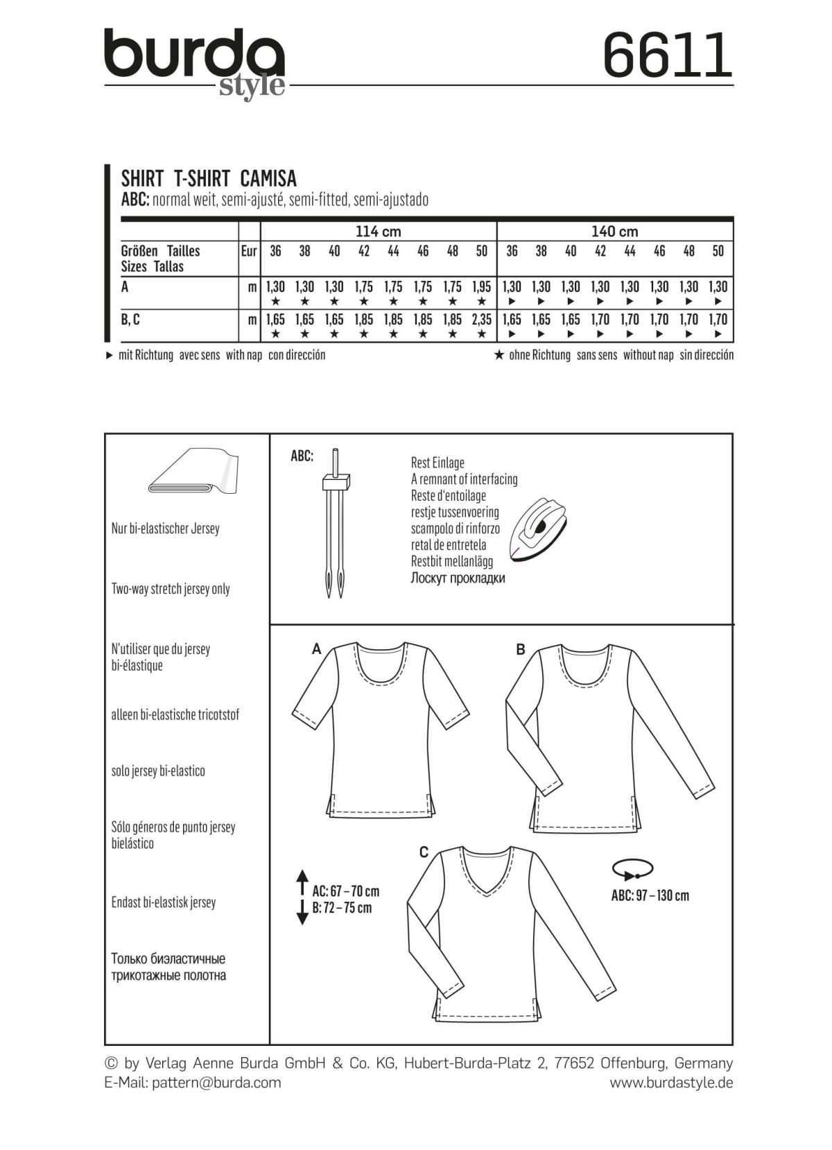 Burda Style Pattern 6611 Shirt