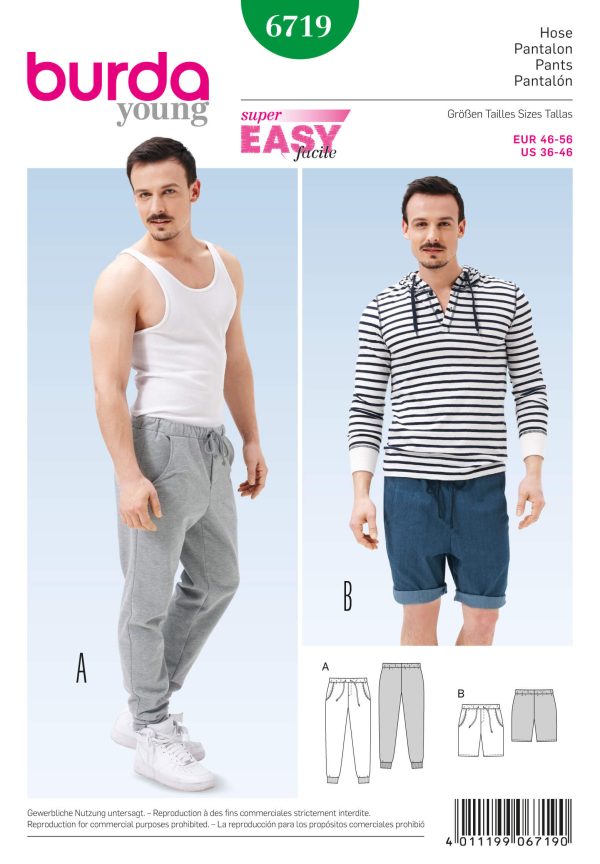 Burda B6719 Men's Jogging Trousers Sewing Pattern