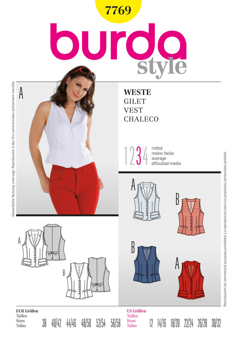 Burda B7769 Vest Sewing Pattern