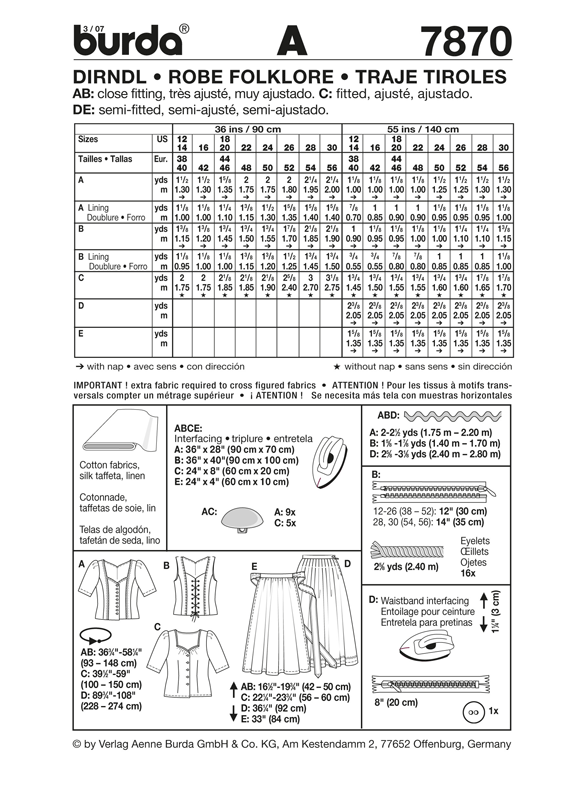 Burda B7870 Dirndl Dress Sewing Pattern