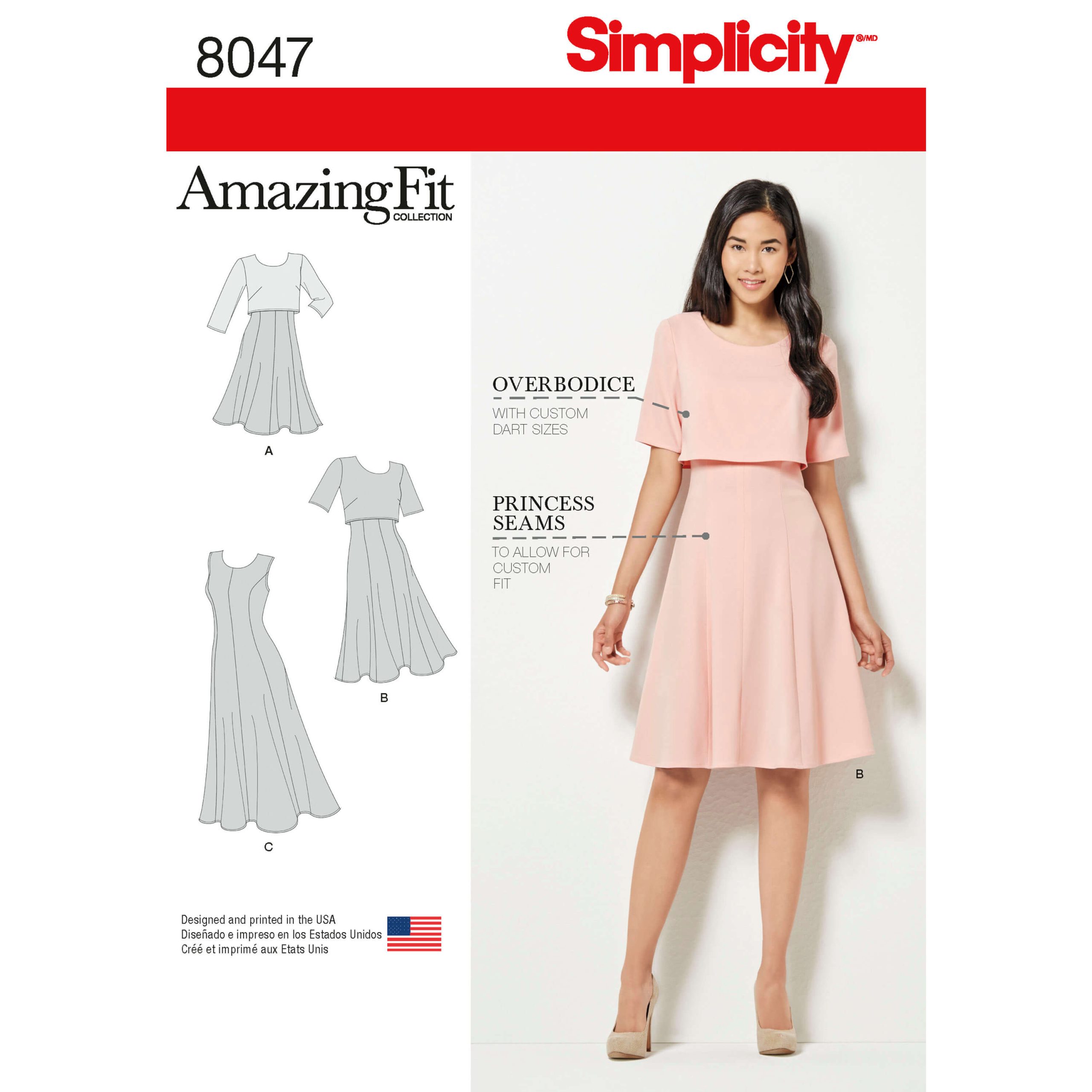 Simplicity Sewing Pattern Amazing Fit 8047 Misses Dress in Slim, Average & Curvy Fit