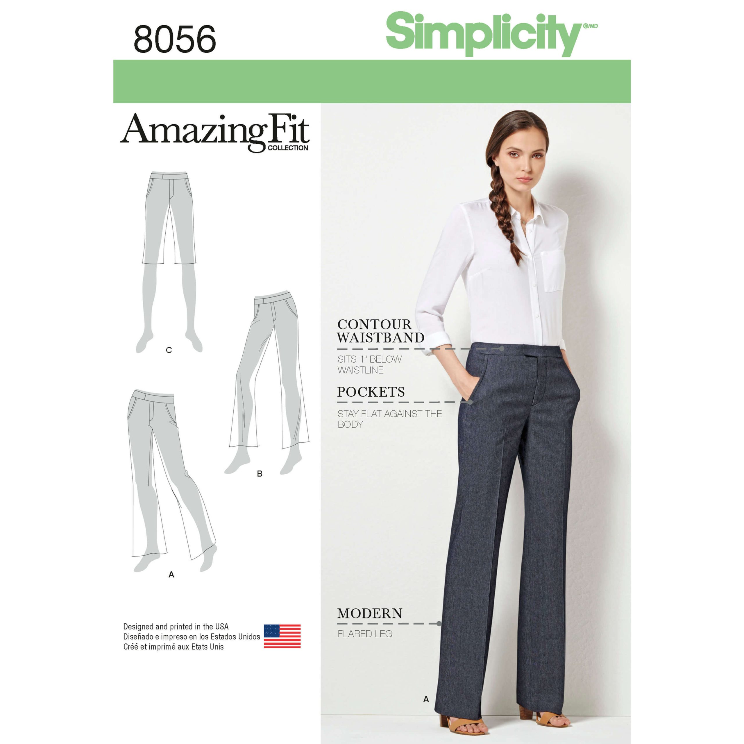 Simplicity Sewing Pattern 8056 Amazing Fit Miss and Plus Size Flared Trousers or Shorts