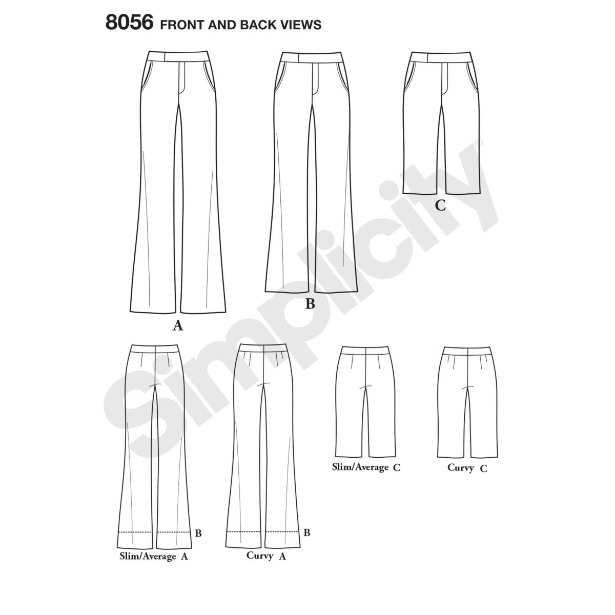 Simplicity Sewing Pattern 8056 Amazing Fit Miss and Plus Size Flared Trousers or Shorts