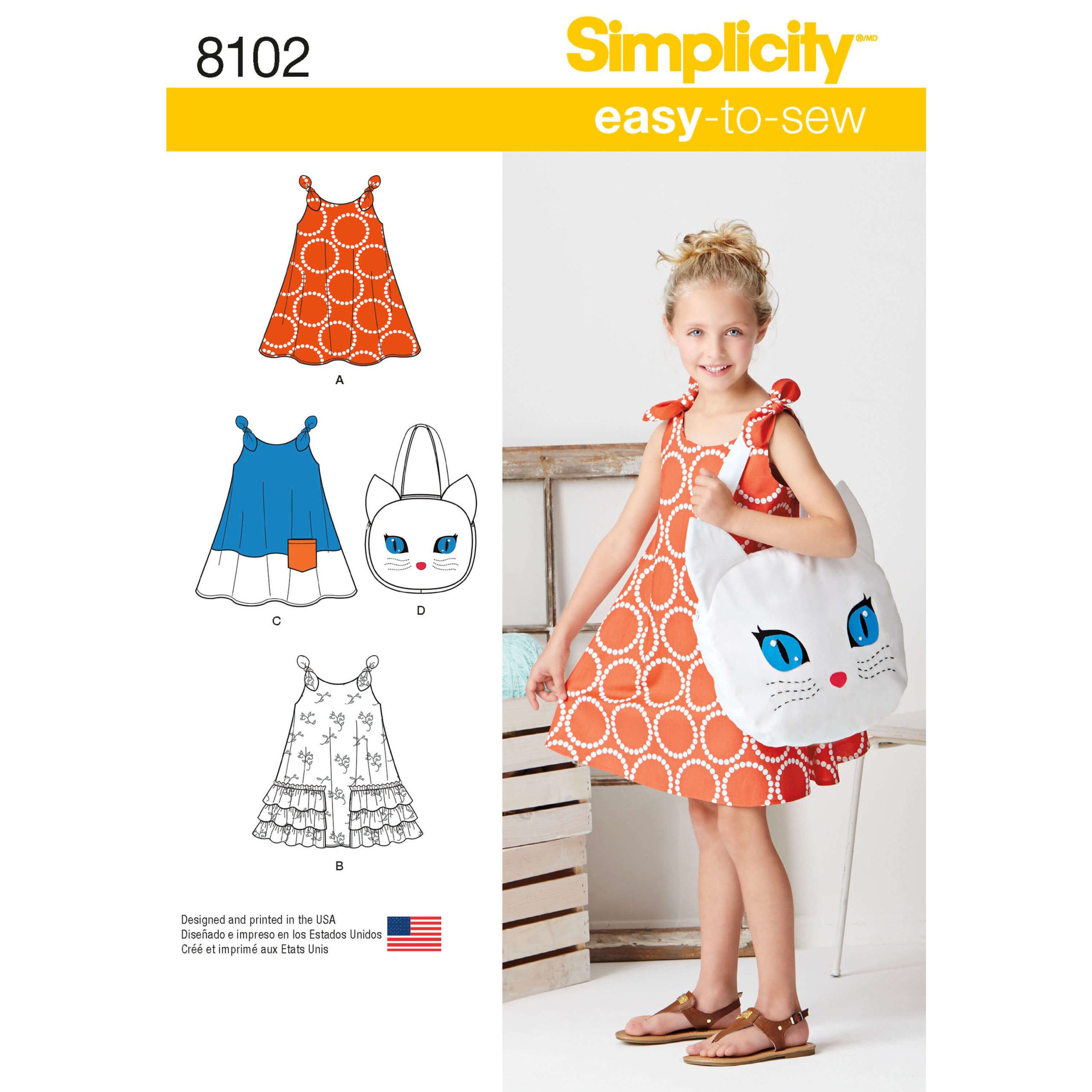 Simplicity Sewing Pattern 8102 Child's Easy-to-Sew Sundress and Kitty Tote