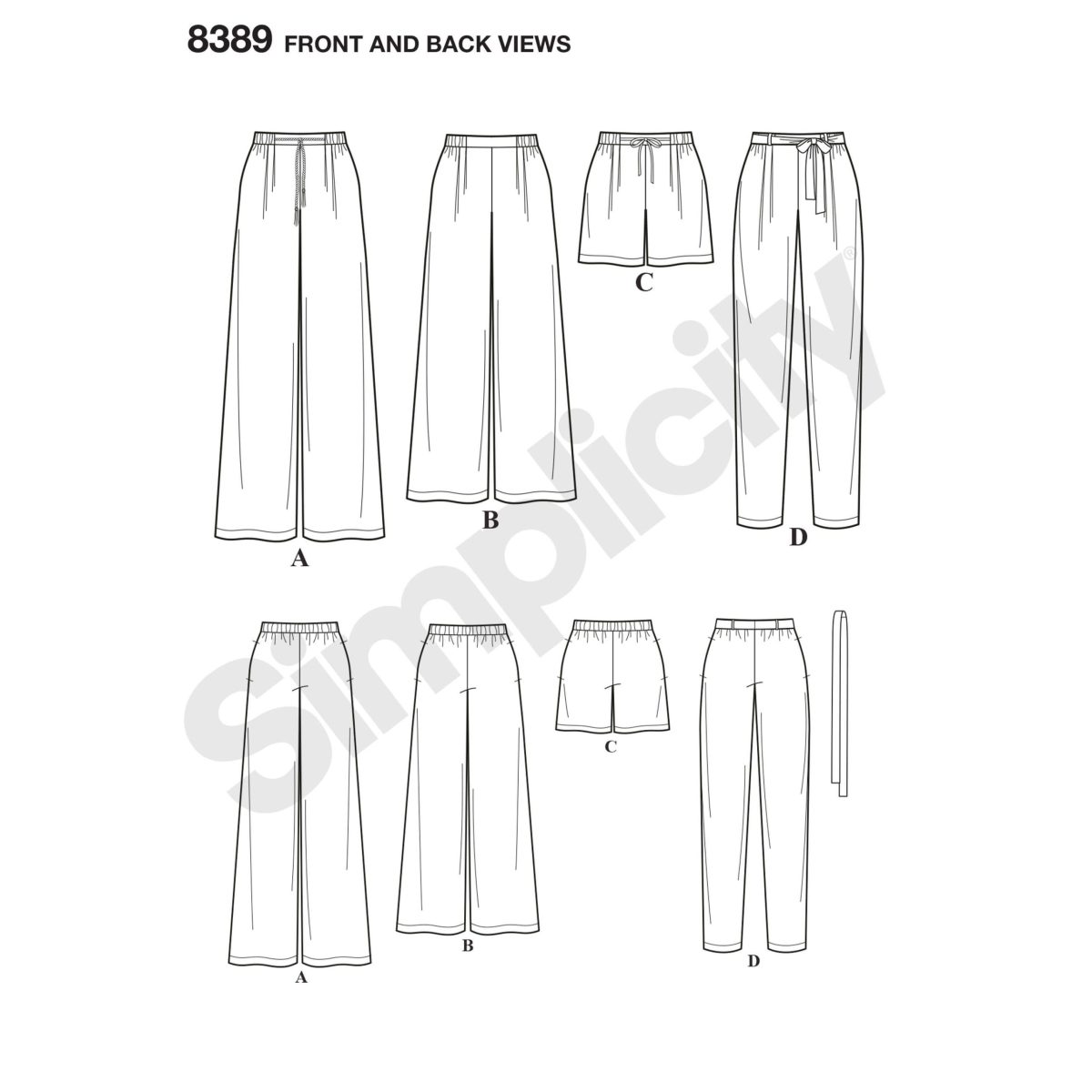 Simplicity Pattern 8389 Misses' Trousers with Length and Width Variations and Tie Belt