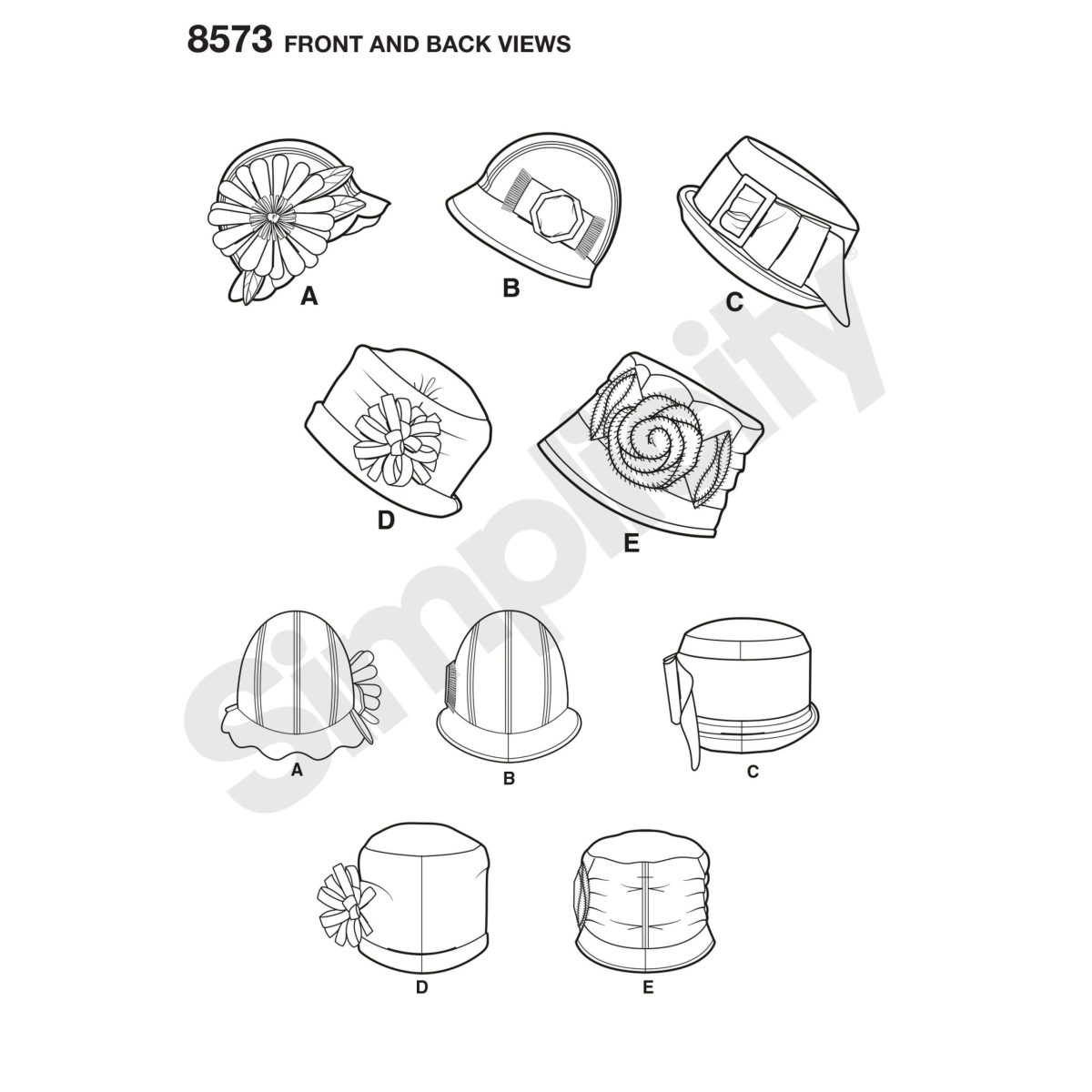 Simplicity Pattern 8573 Misses' Flapper Hats in Three Sizes