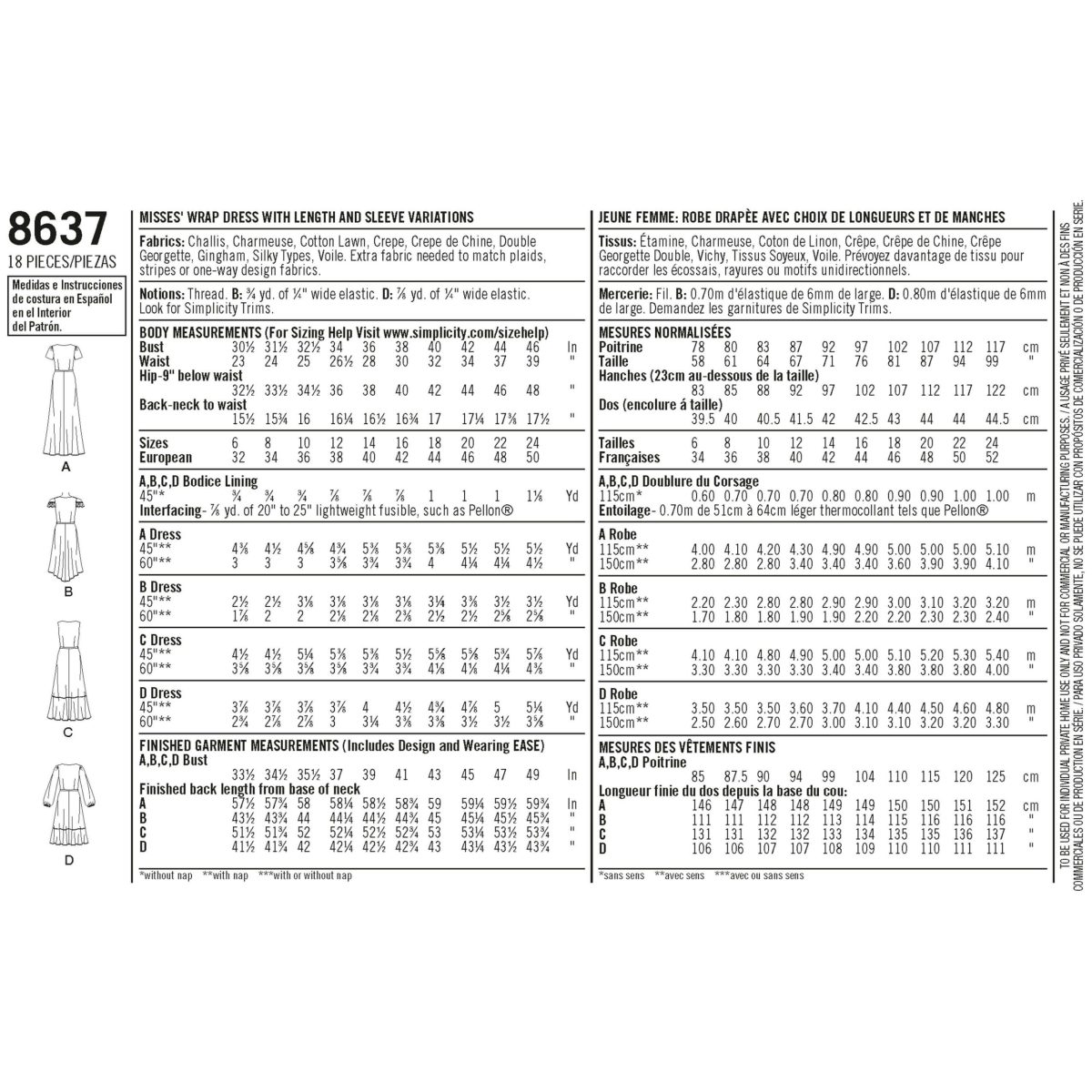 Simplicity Sewing Pattern 8637 Misses' Wrap Dress