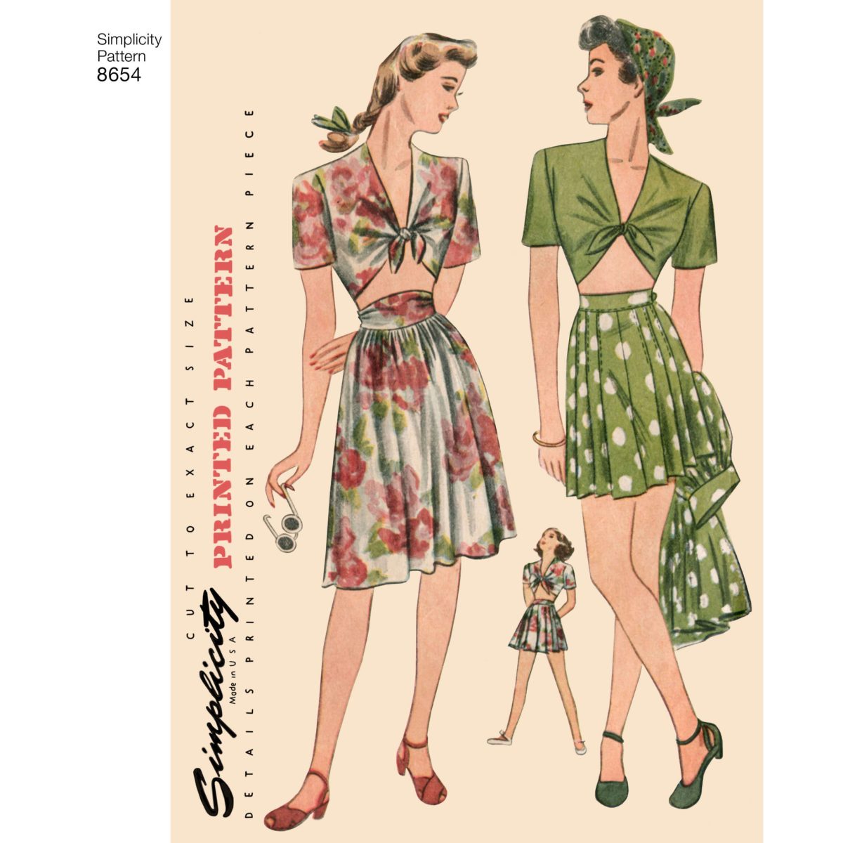 Simplicity Sewing Pattern 8654 Misses' Vintage Skirt, Shorts and Tie Top