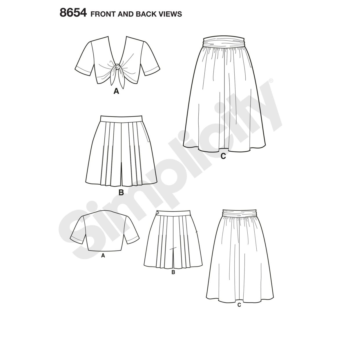 Simplicity Sewing Pattern 8654 Misses' Vintage Skirt, Shorts and Tie Top