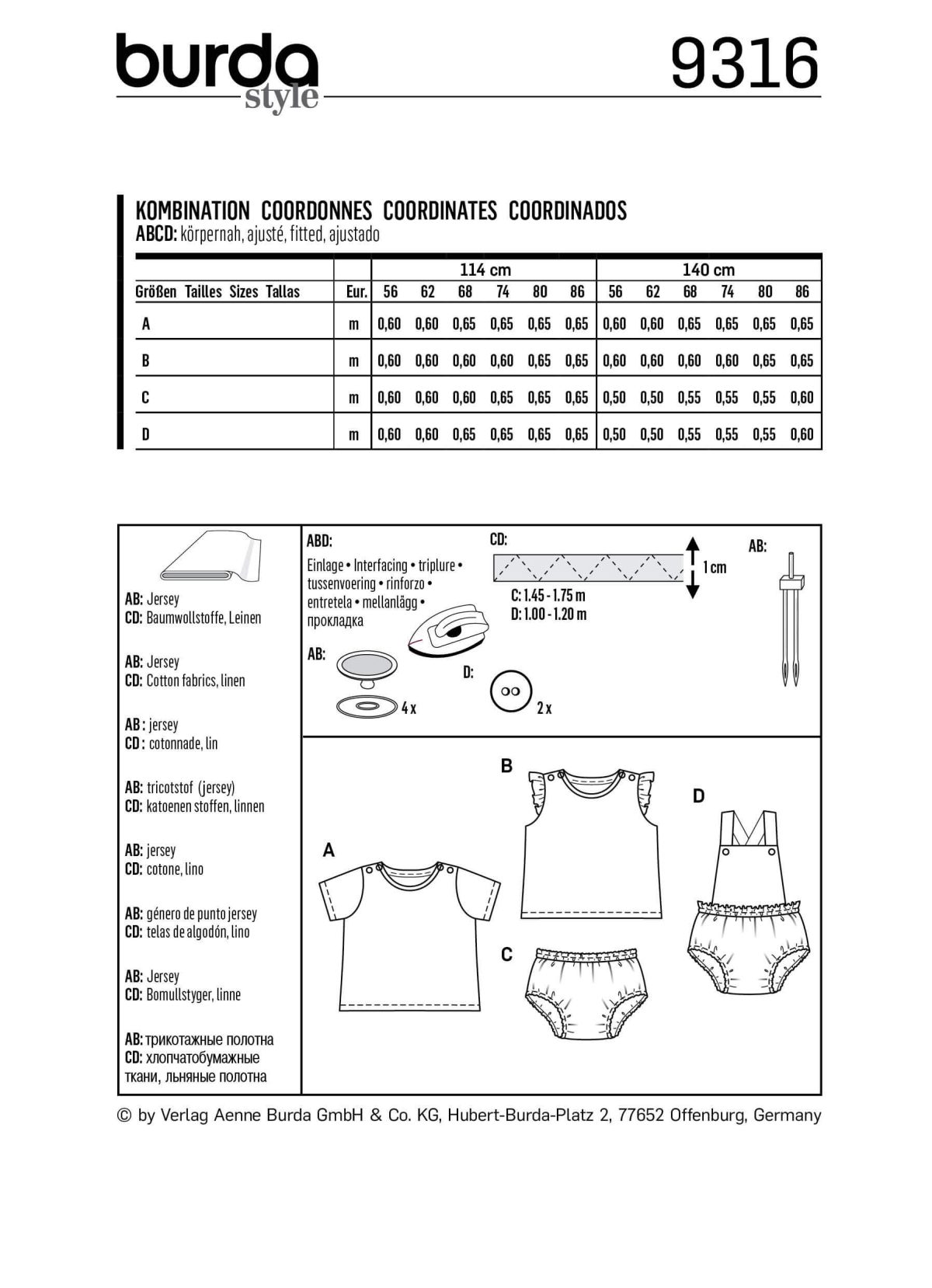 Burda Style Pattern 9316 Baby's sportswear