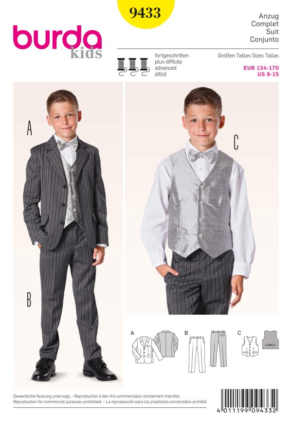 Burda B9433 Boy's three-piece suit