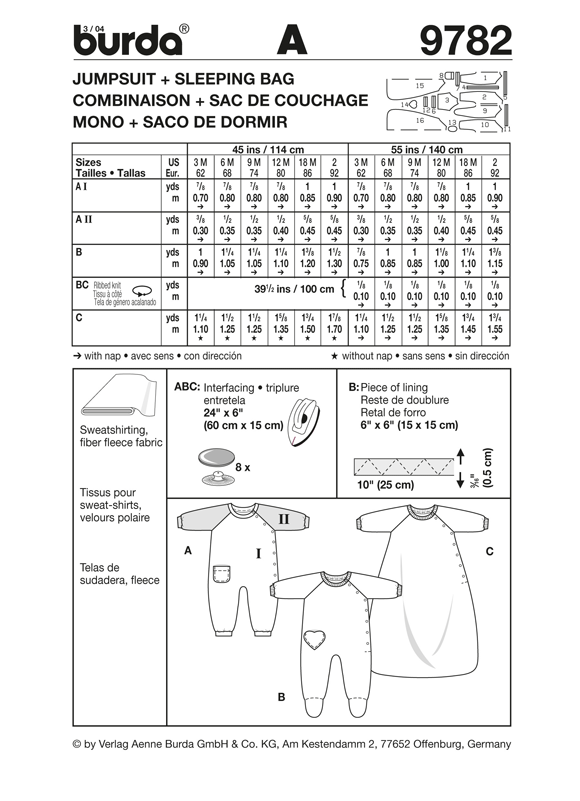 Burda B9782 Jumpsuit & Sleeping Bag Sewing Pattern