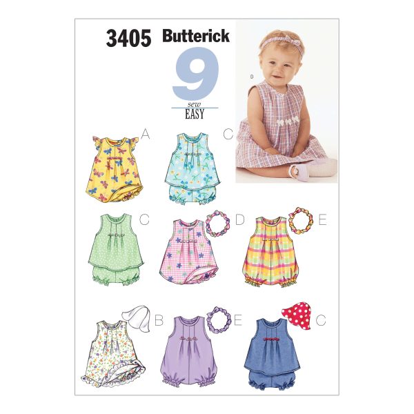 Butterick Sewing Pattern B3405 Infants' Dress, Top, Romper, Panties, Hat & Headband