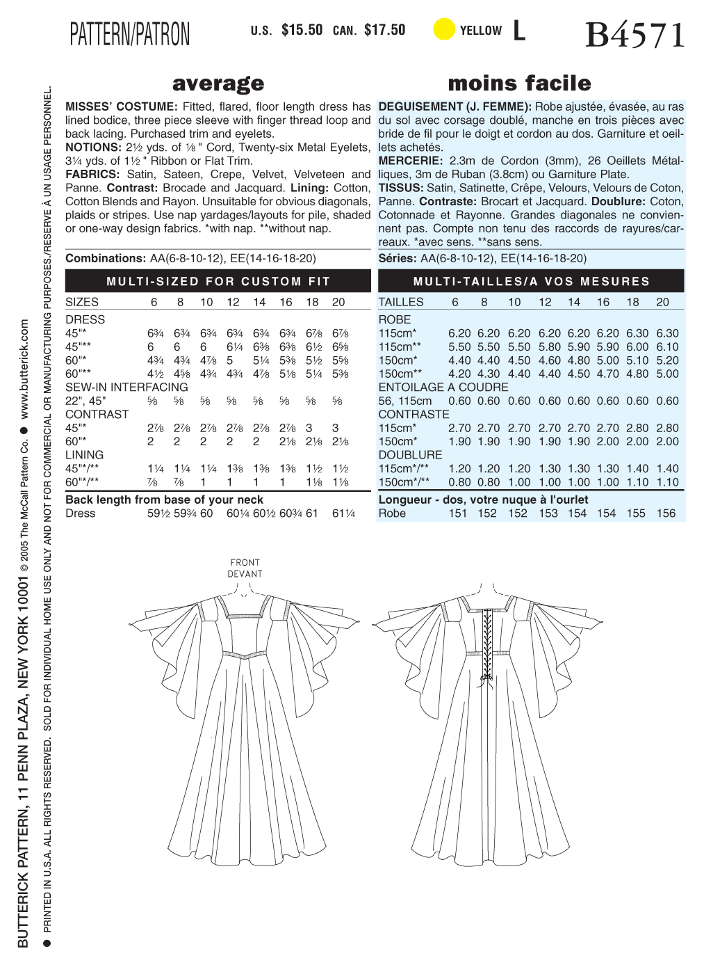 Butterick Sewing Pattern B4571 Misses' Costume