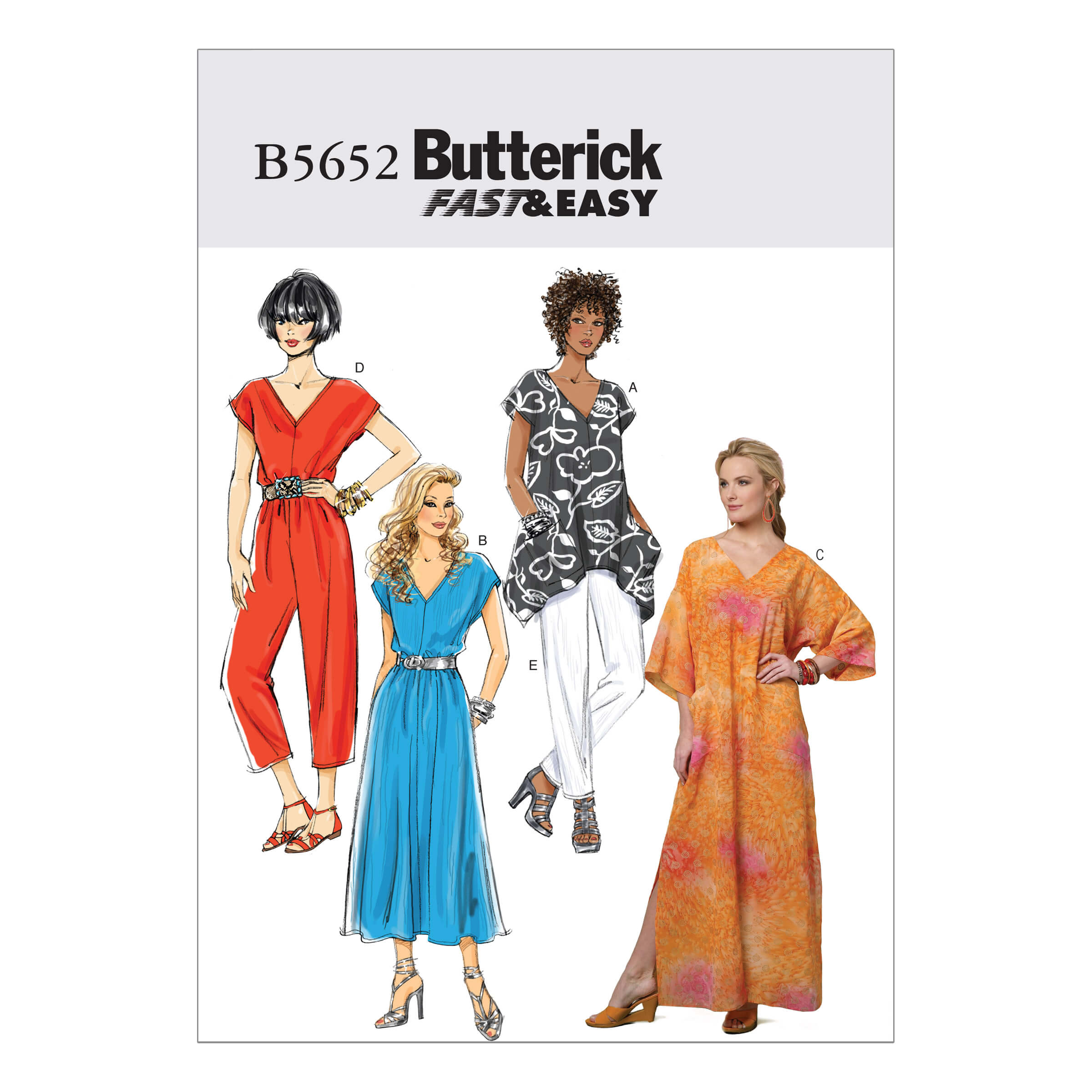 Butterick Sewing Pattern B5652 Misses' Top, Dress, Caftan, Jumpsuit and Pants