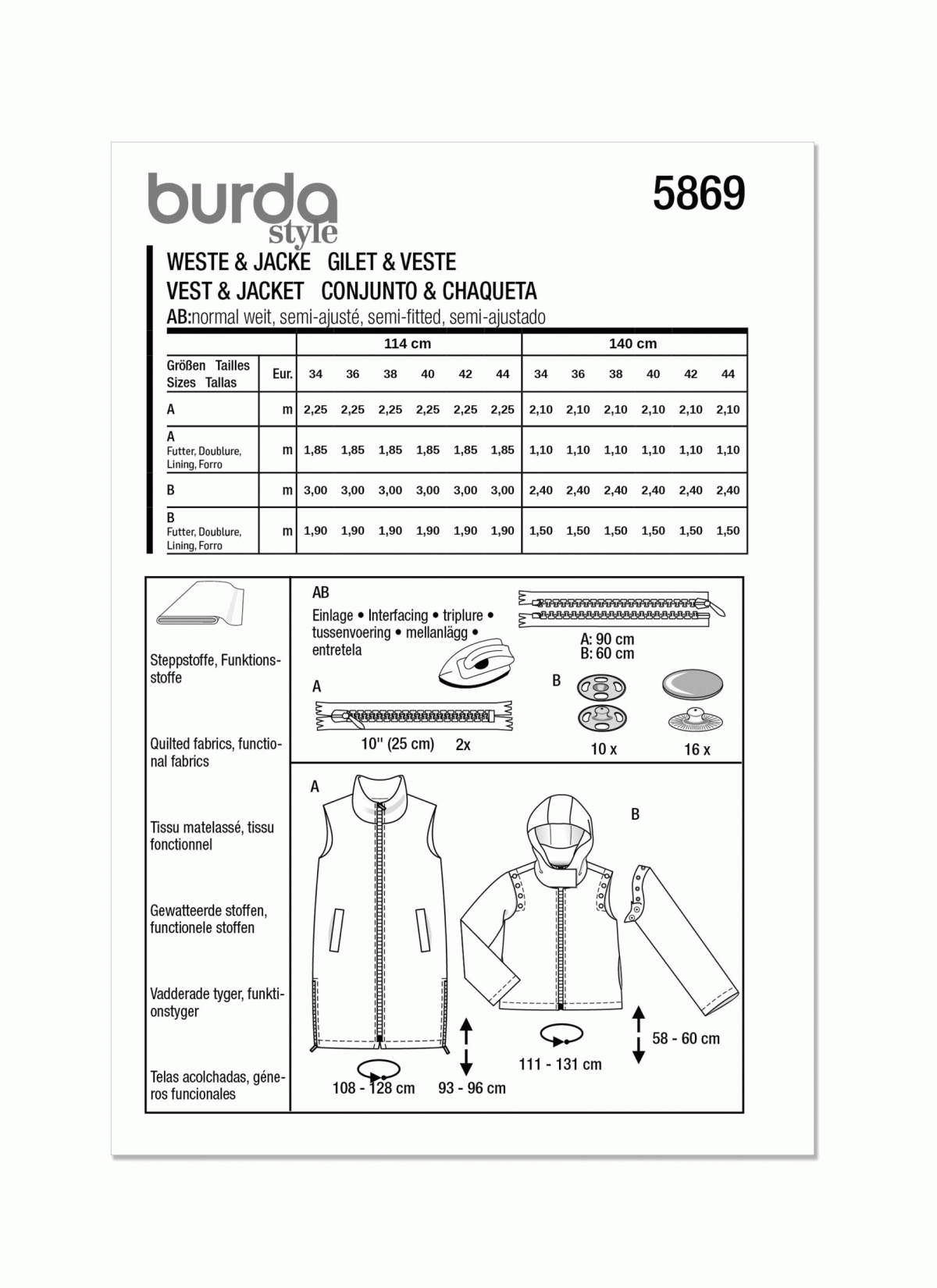 Burda Style Sewing Pattern B5869 Misses' Waistcoat & Jacket