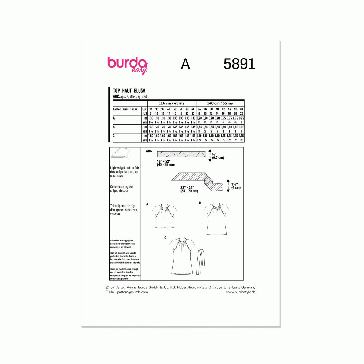 Burda Style Pattern 5891 Misses' Top