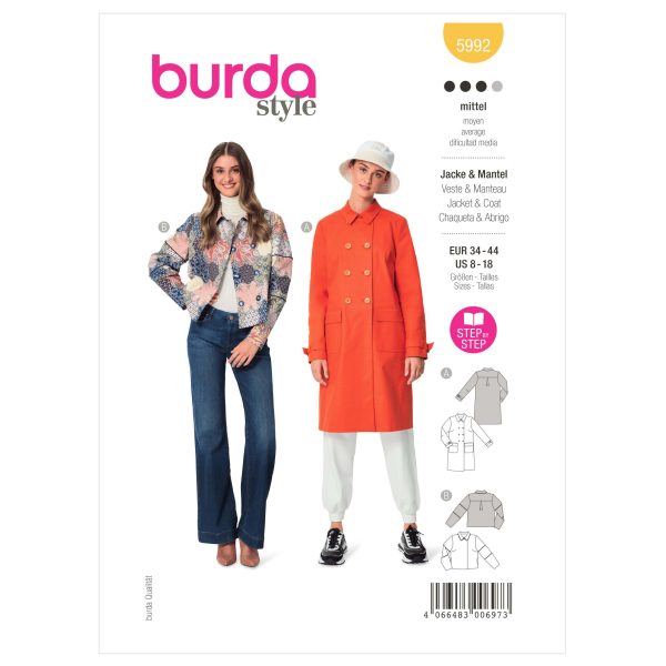 Burda Style Pattern 5992 Misses' Double-Breasted Coat and Jacket