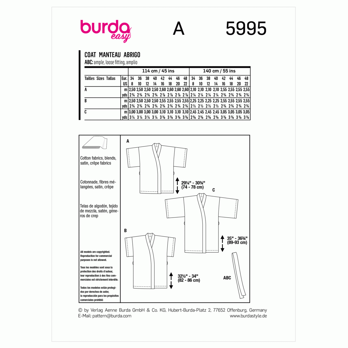 Burda Style Pattern 5995 Misses' Jacket
