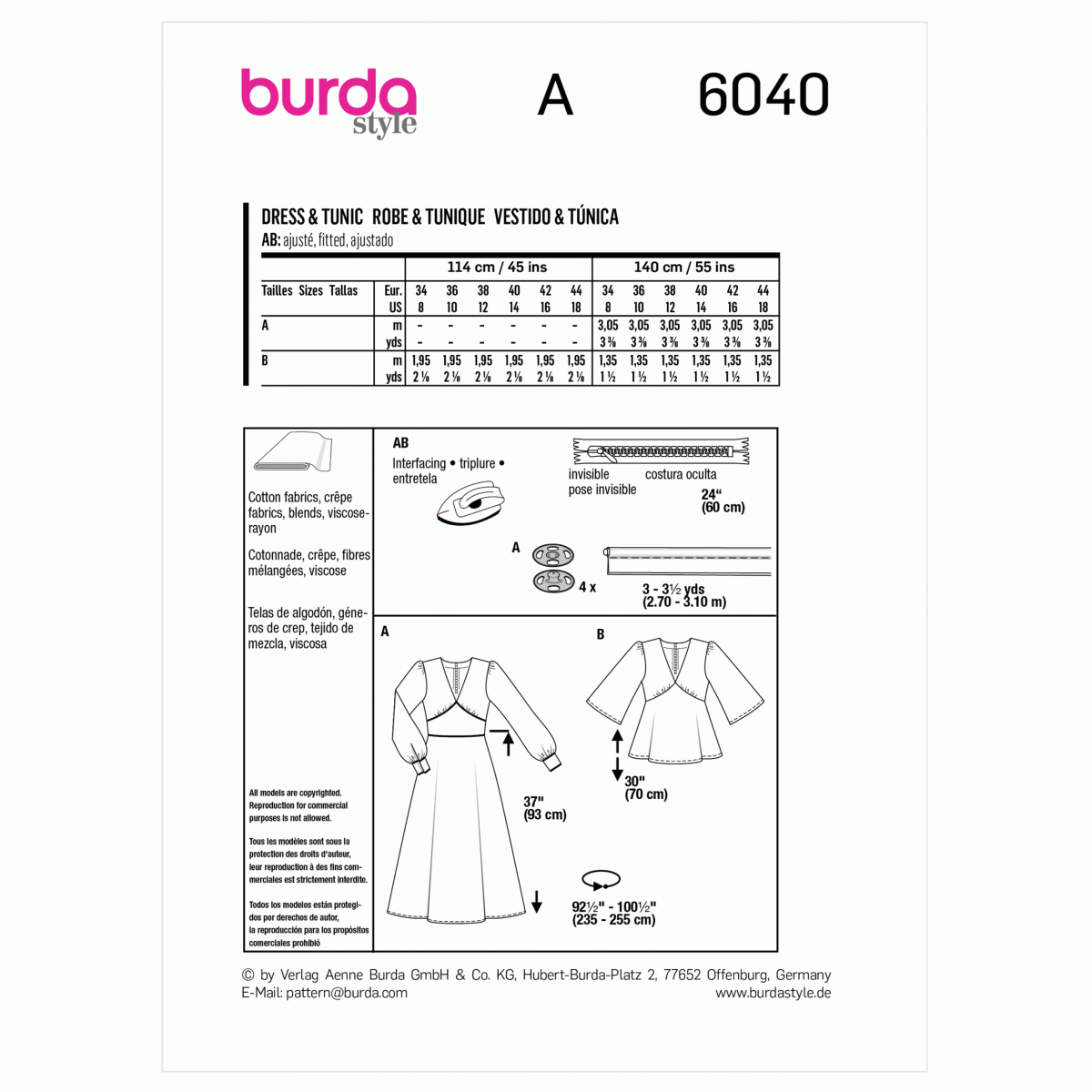 Burda Style Pattern 6040 Misses' Dress and Blouse