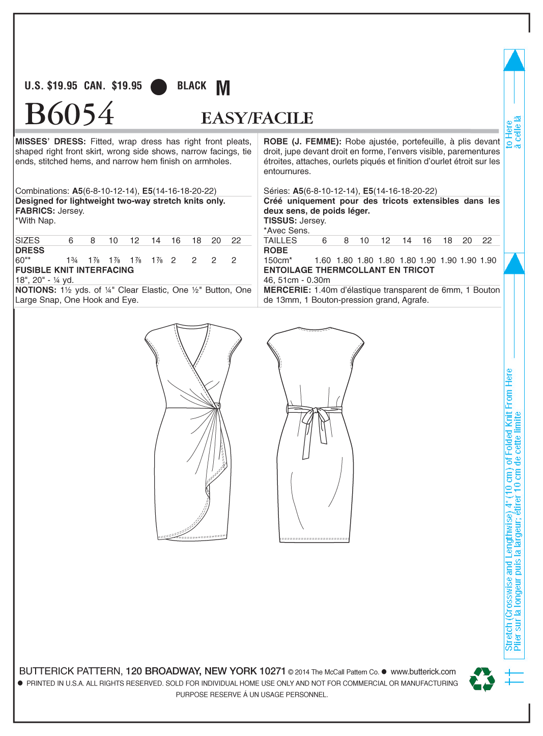 Butterick Sewing Pattern B6054 Misses' Dress