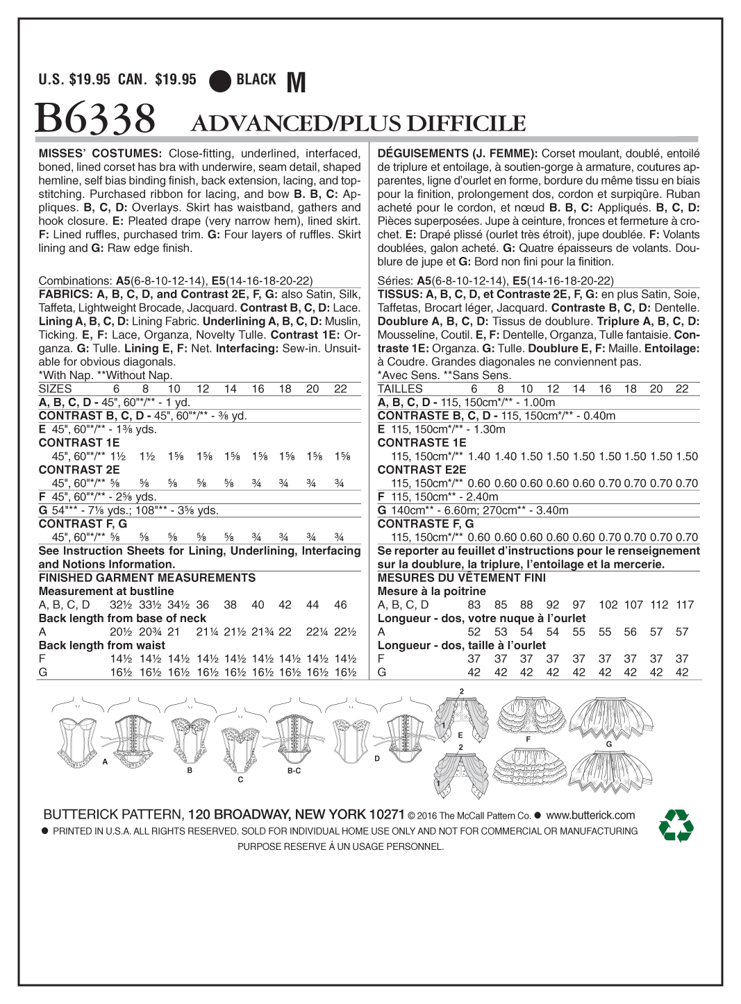 Butterick Sewing Pattern B6338 Curved-Hem Corsets and Skirts