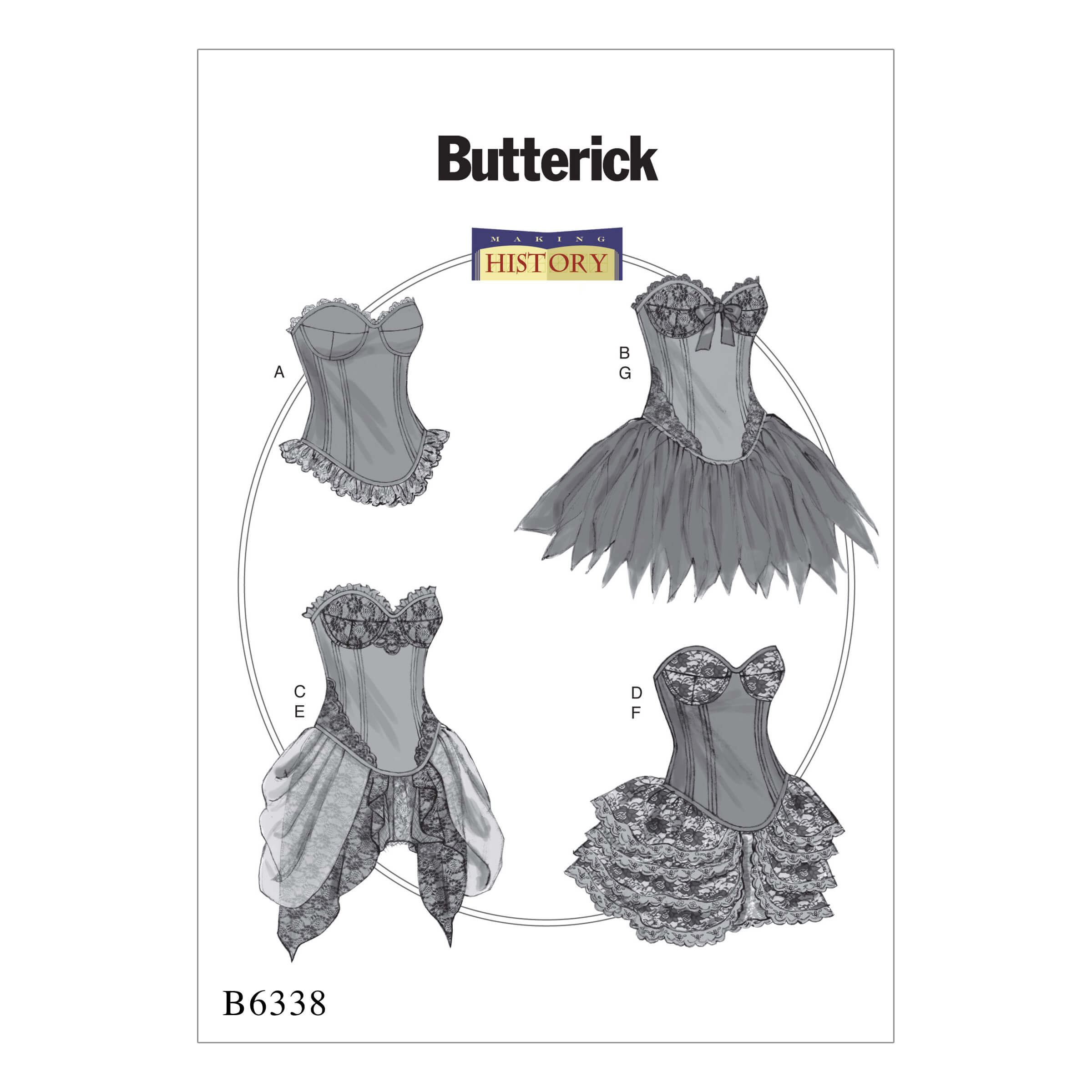Butterick Sewing Pattern B6338 Curved-Hem Corsets and Skirts
