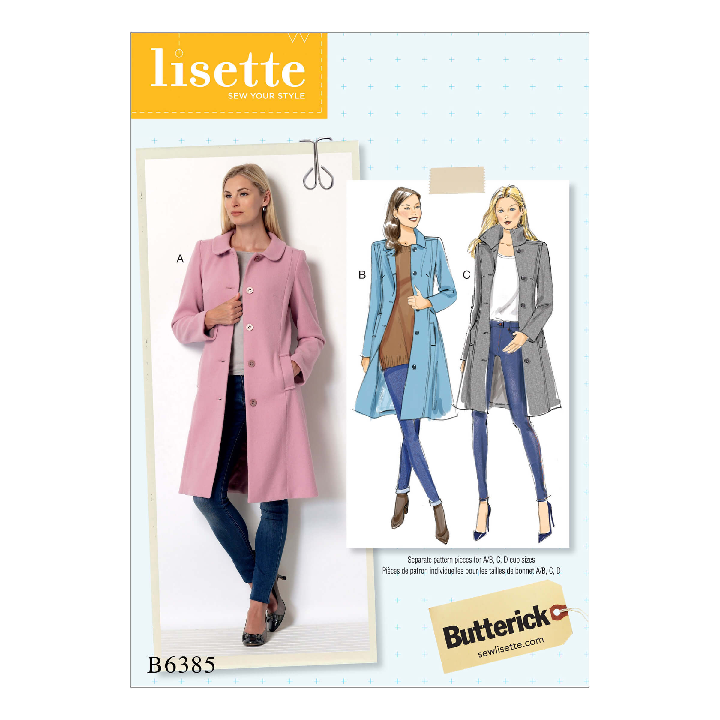 Butterick Sewing Pattern B6385 Misses' Lisette Funnel-Neck, Peter Pan or Pointed Collar Coats