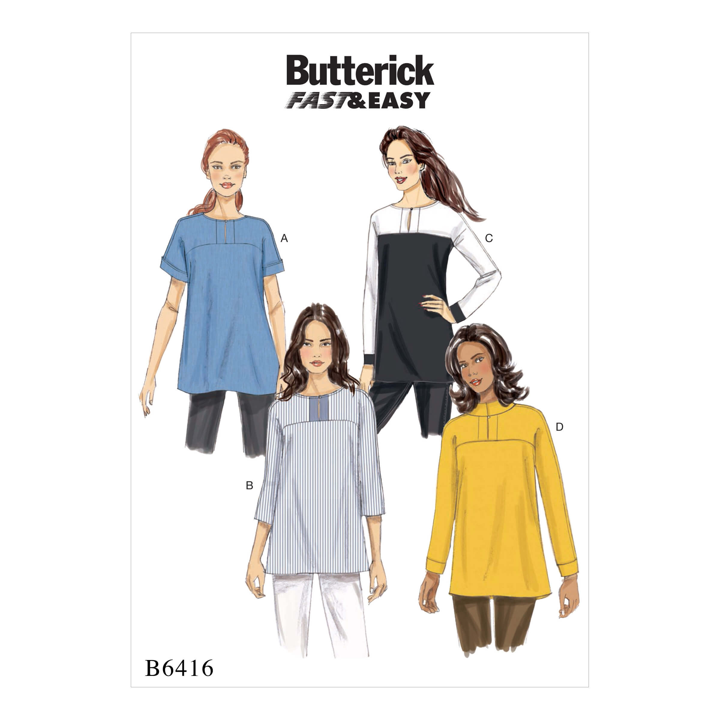 Butterick Sewing Pattern B6416 Misses' Button-Closure Tunics with Yokes