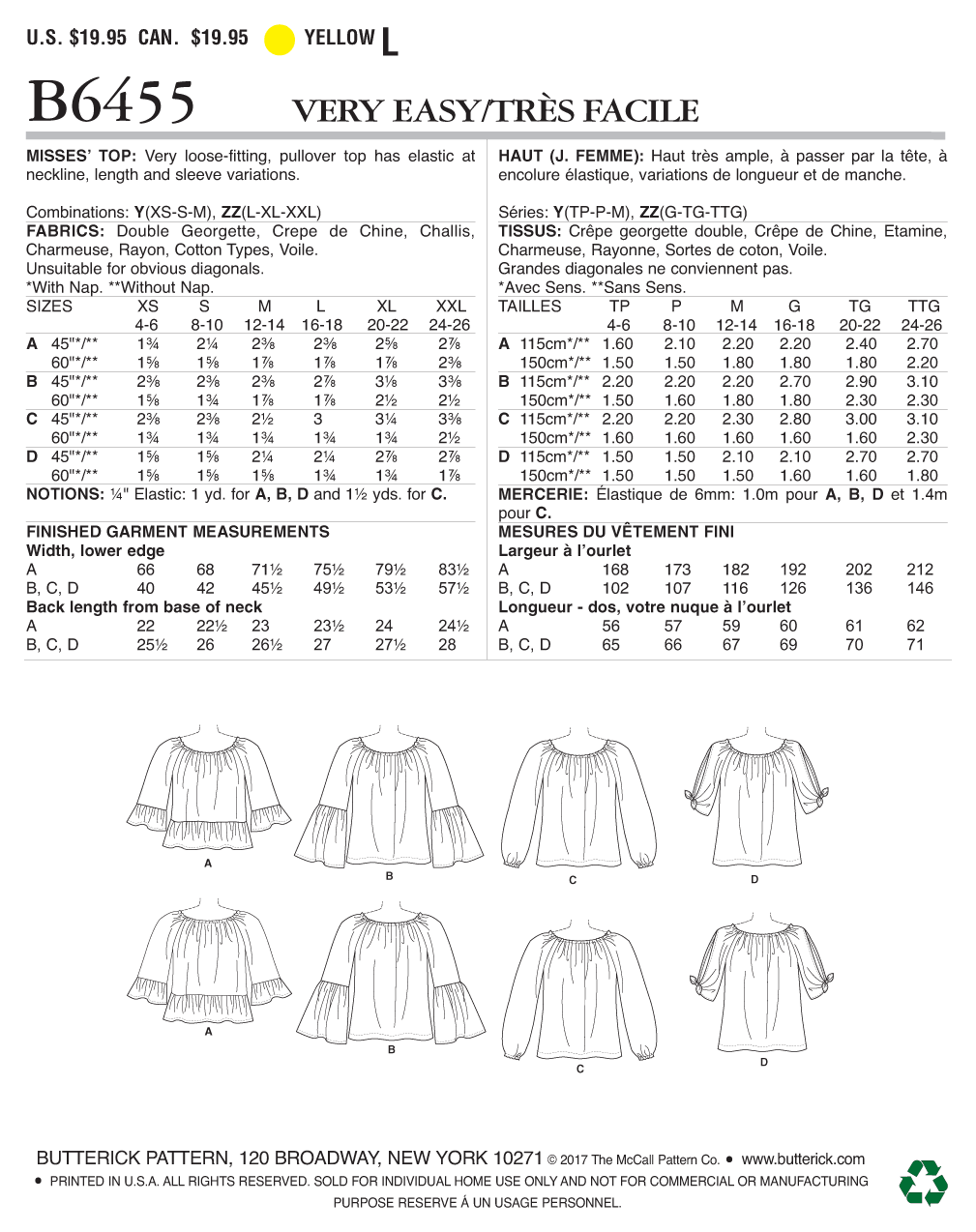 Misses' Gathered, Raglan Sleeve Tops