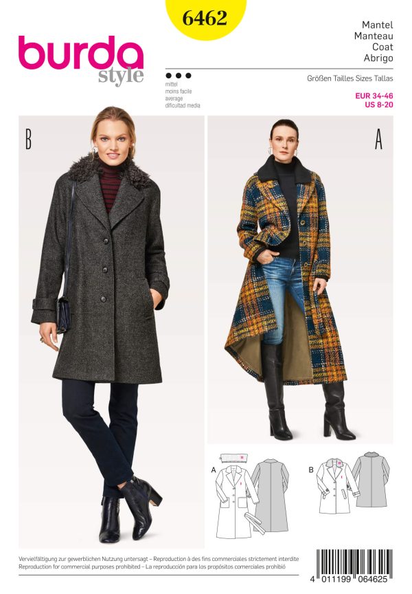 Burda Style Pattern B6462 Women's Fur Collar Coat