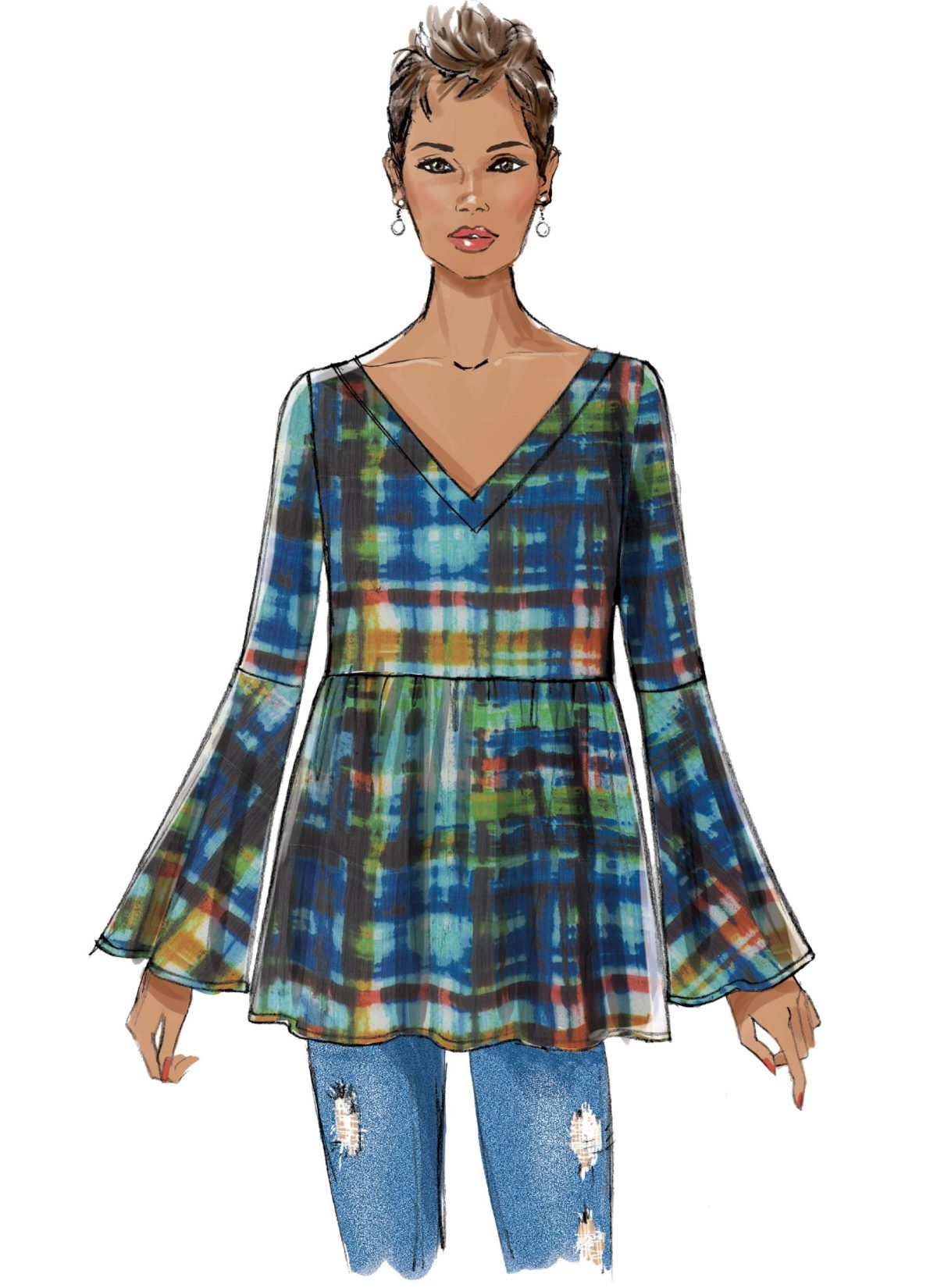 Butterick Sewing Pattern B6486 Misses' Loose-Fitting, Gathered Waist Pullover Tops with Bell Sleeves