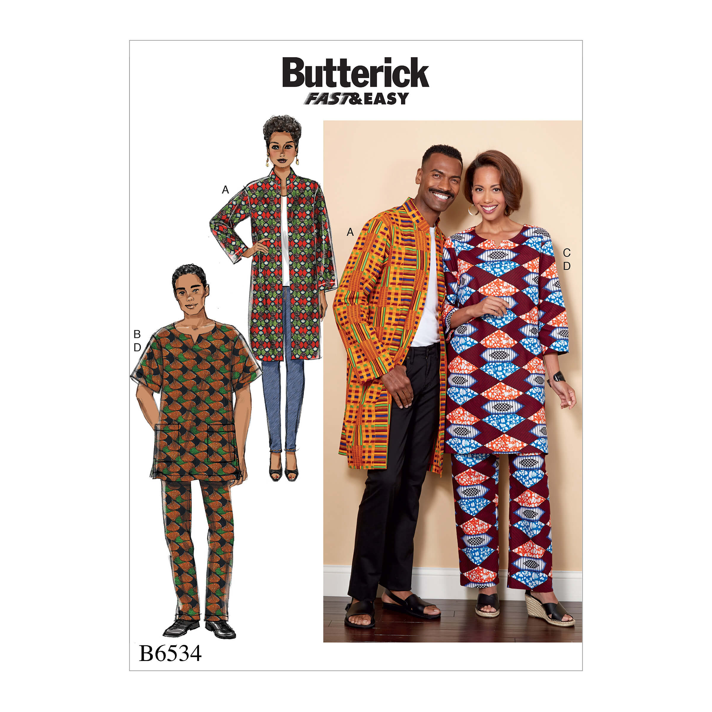 Butterick Sewing Pattern B6534 Misses'/Men's Coat, Tunic and Pants