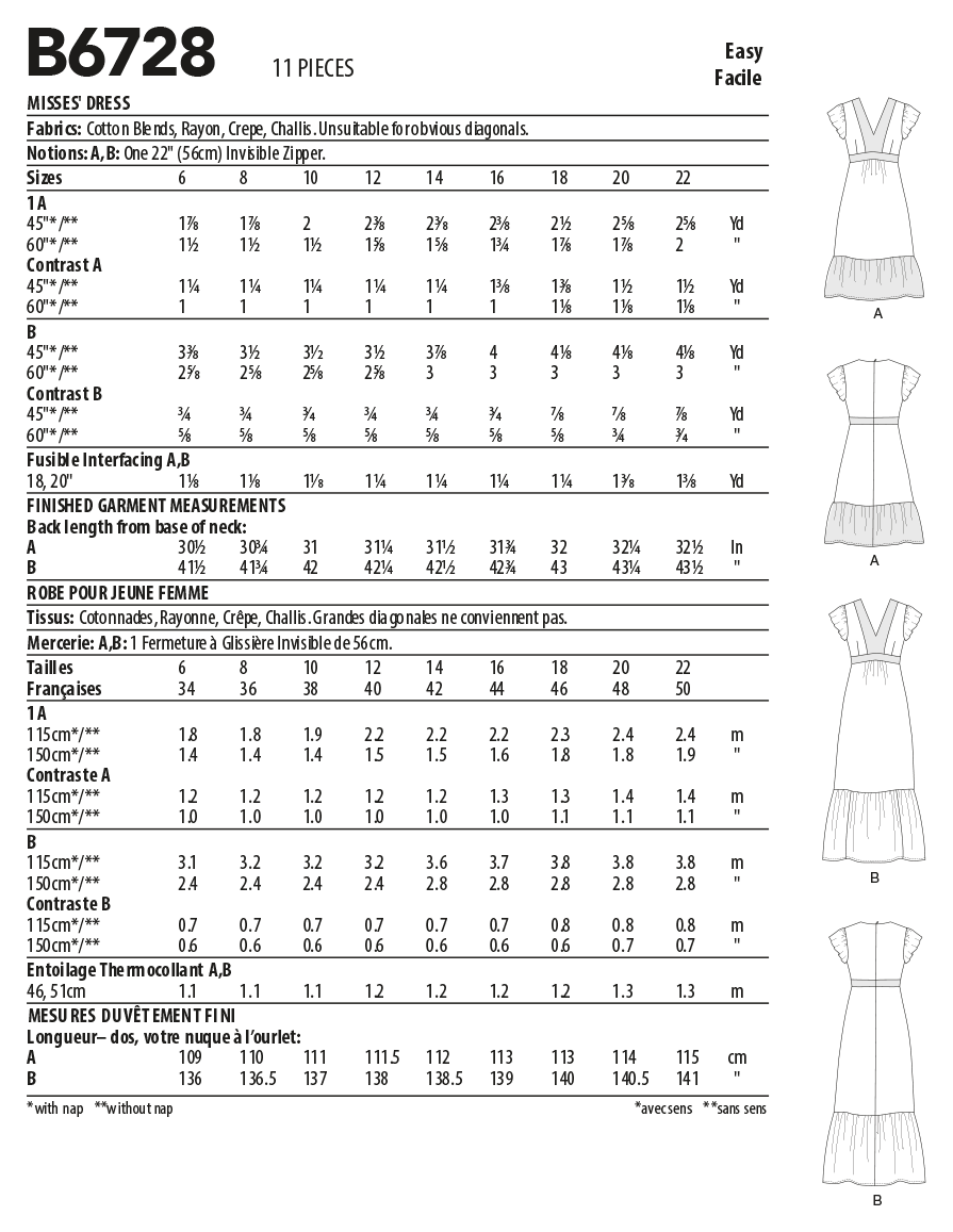 Butterick Sewing Pattern B6728 Misses' Dresses
