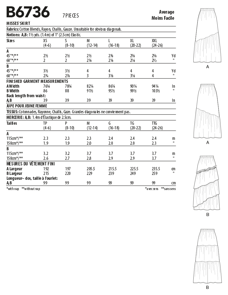 Butterick Sewing Pattern B6736 Misses' Skirts