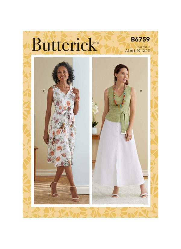 Butterick Sewing Pattern B6759 Misses' Dress, Sash and Belt