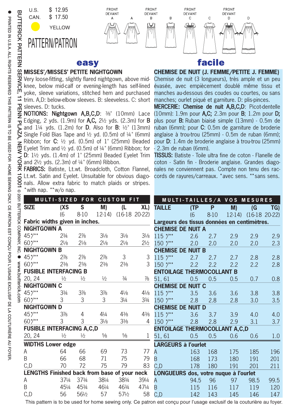 Butterick Sewing Pattern B6838 Misses'/Misses' Petite Nightgown